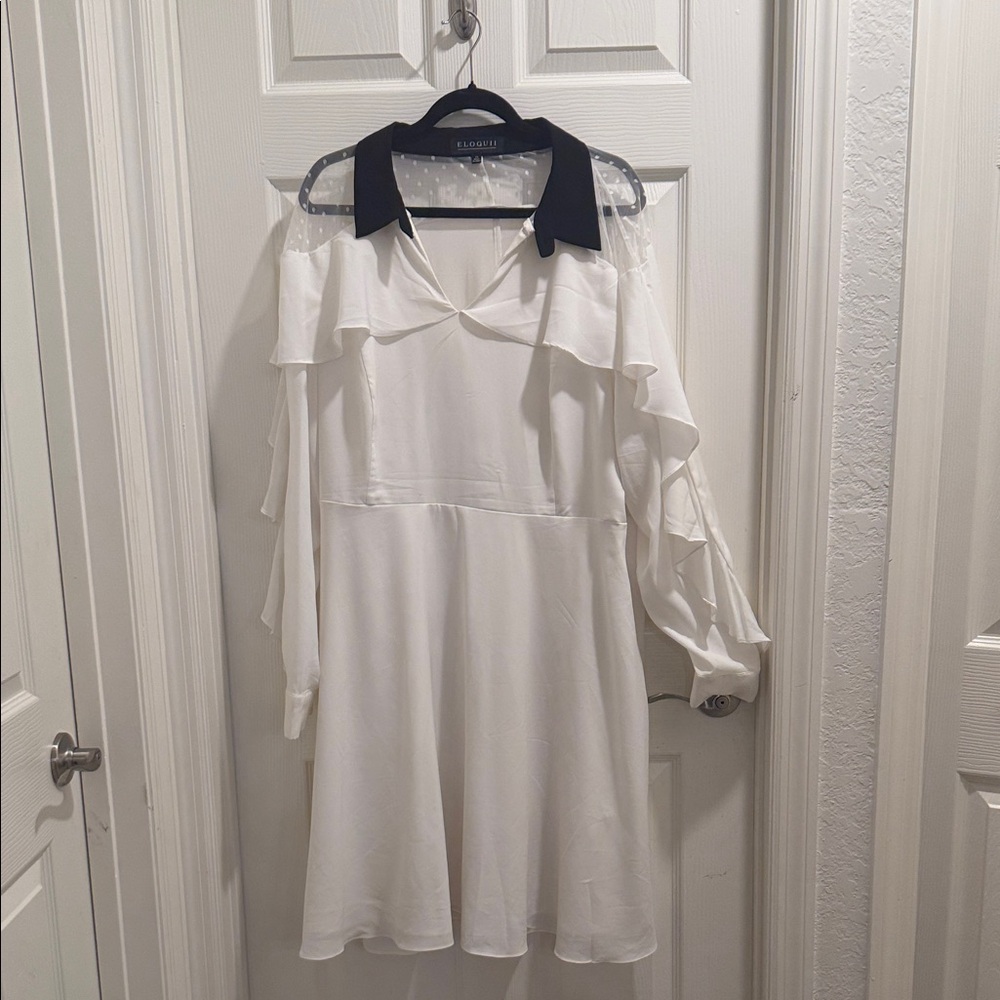 Elodie White Dress with Black Collar